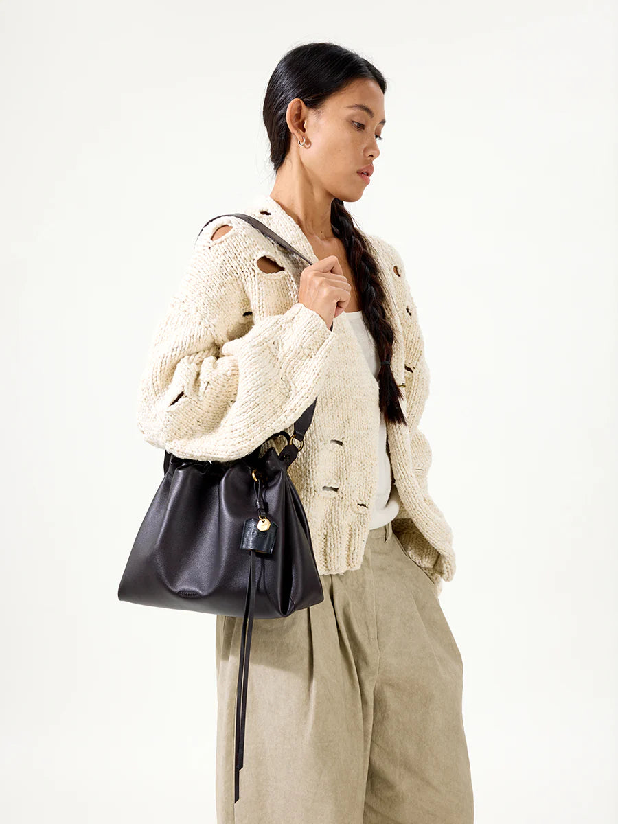 Küçük Gather Çanta Seti – Abanoz (Kontrast Ton)