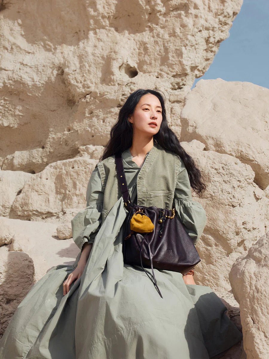 Orta Boy Gather Çanta Seti – Abanoz (Kontrast Ton)