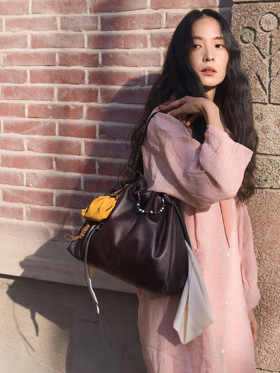 Orta Boy Gather Çanta Seti – Abanoz (Kontrast Ton)