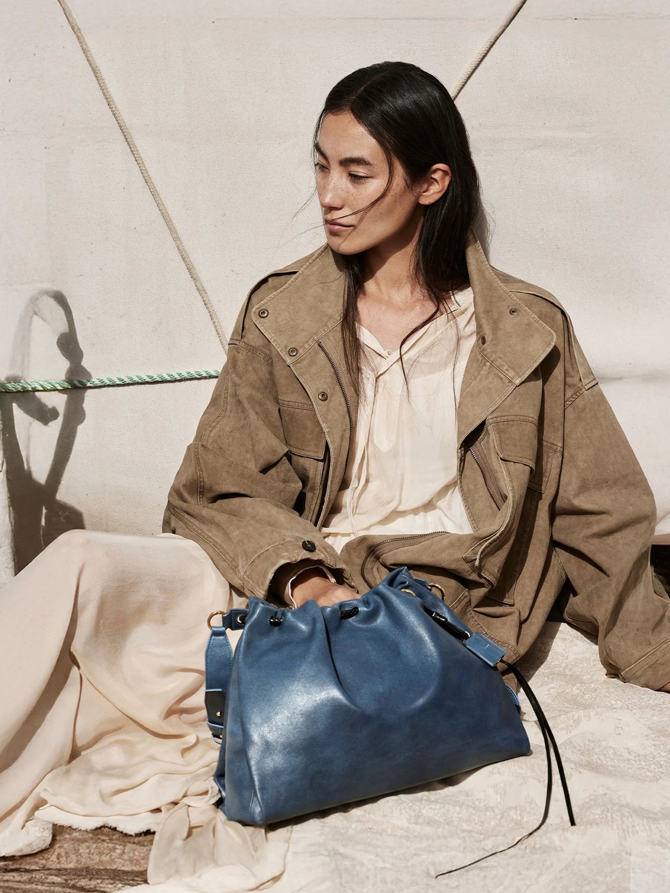 Orta Boy Gather Çanta Seti – Lacivert (Kontrast Ton)