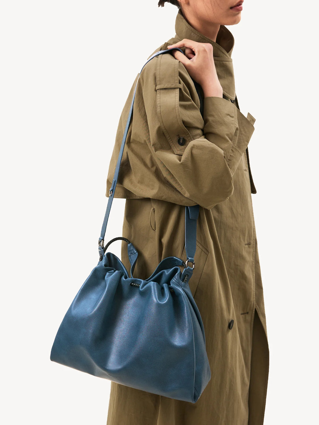 Orta Boy Gather Çanta Seti – Lacivert (Kontrast Ton)