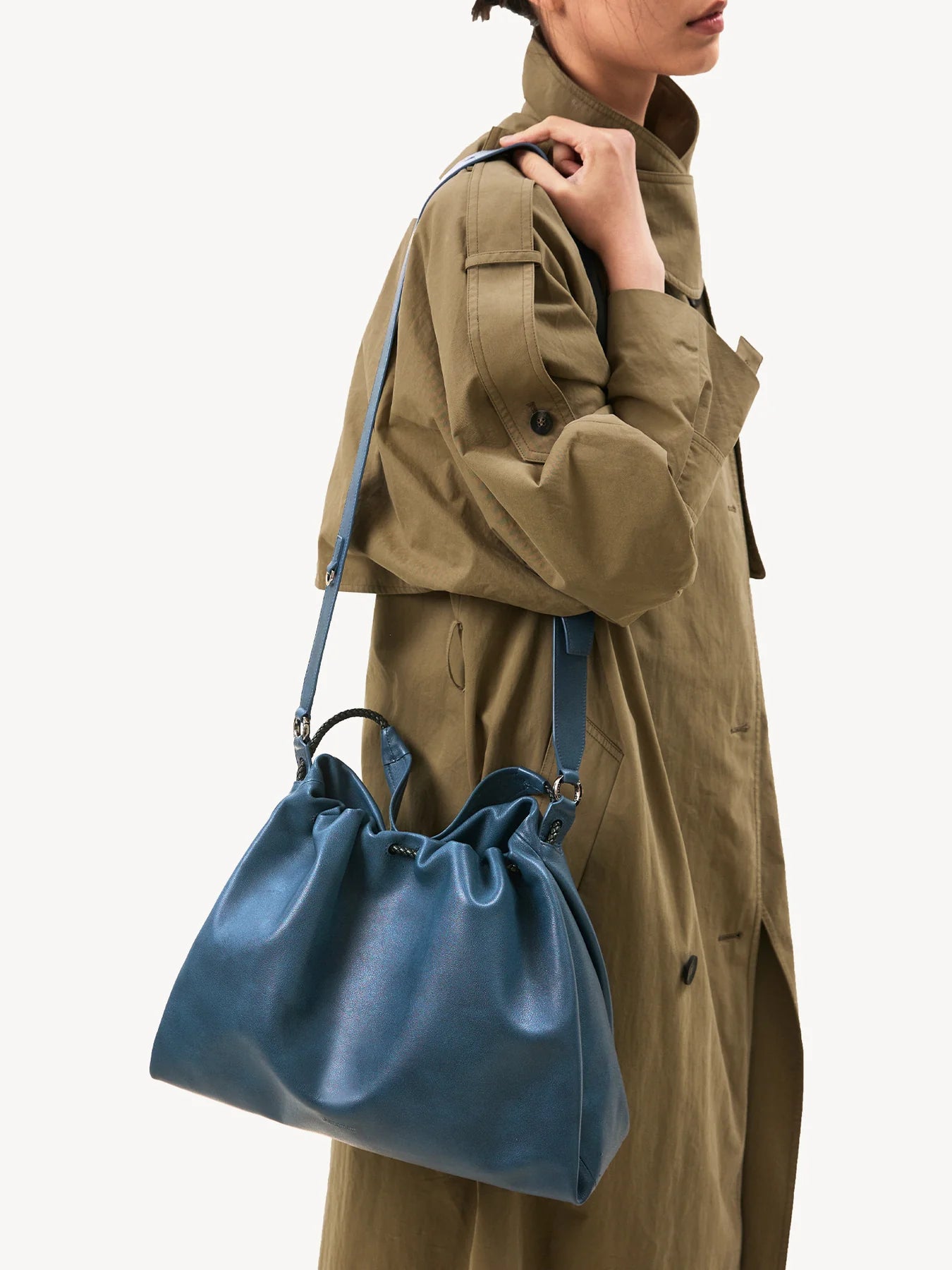 Orta Boy Gather Çanta Seti – Lacivert (Kontrast Ton)