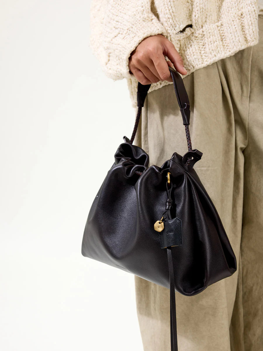 Küçük Gather Çanta Seti – Abanoz (Kontrast Ton)