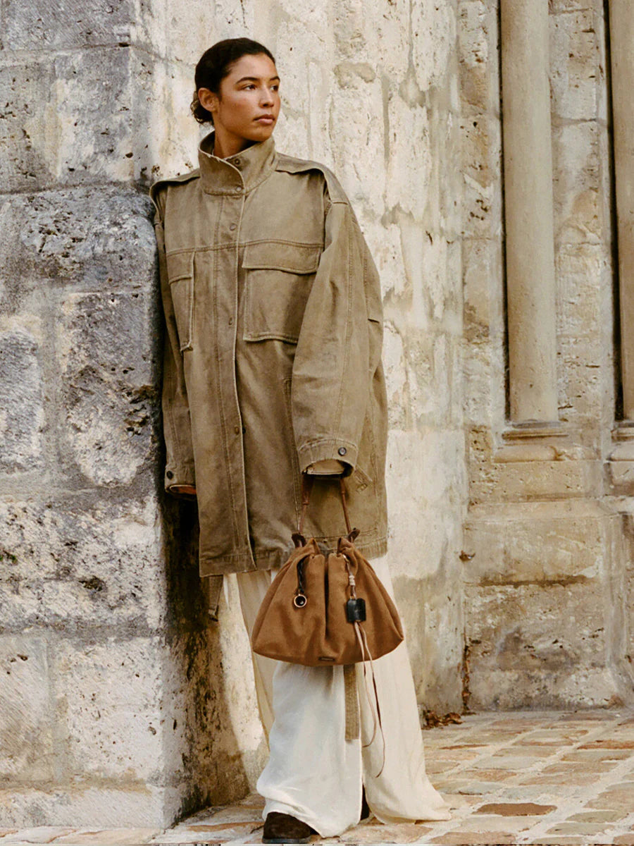 Küçük Gather Çanta Seti – Hardal Süet